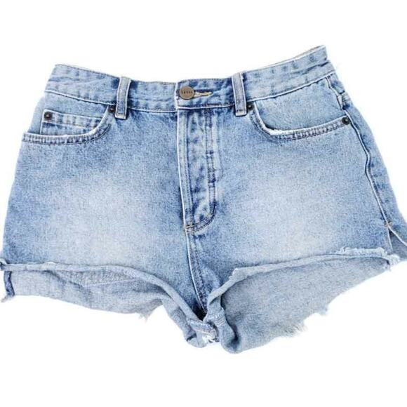 Amuse Society Bue Jean Denim Shorts Cut Off, High Rise Distressed SZ 26 COTTON - Picture 1 of 6
